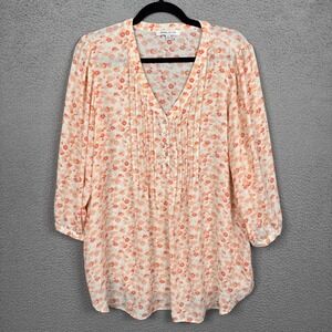 Rose+Olive Top Womens 1X Orange Floral‎ Bloomcore Flowy Beachy Resort Office